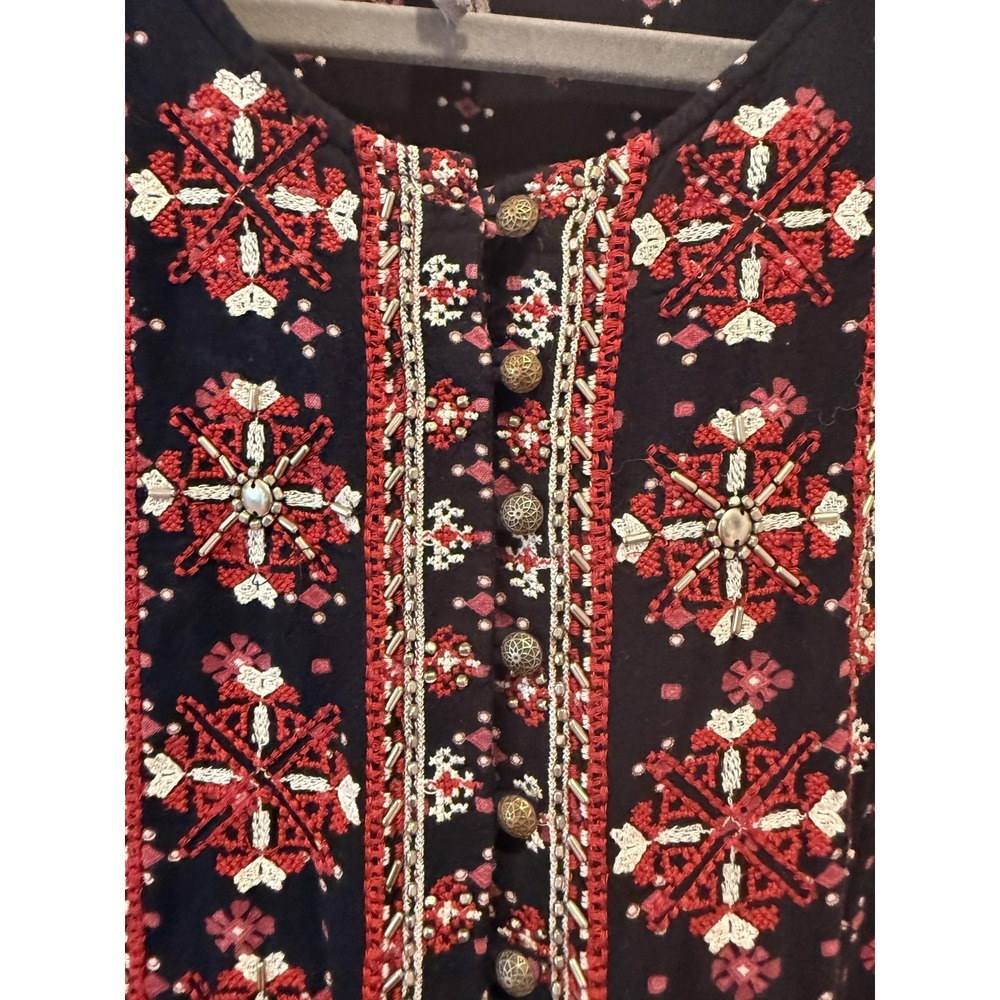 VanessaVirginia Anthropologie Dress Womens Medium Black Embroidered Boho Swing - Picture 9 of 16